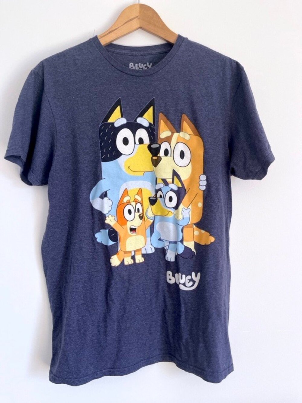 Bluey Heeler Family Graphic Tee Shirt Heather Navy Adult LG